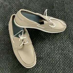 Timberland Beige Boat Shoes with White Laces